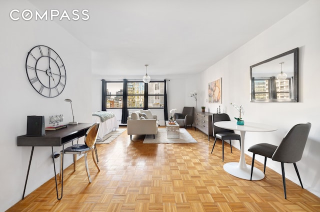 living area with baseboards