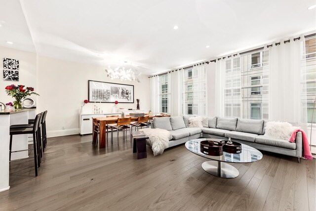 living room with hardwood / wood-style flooring