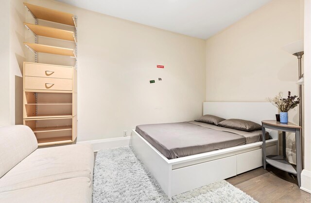 bedroom with light hardwood / wood-style floors