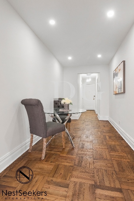 interior space with parquet flooring