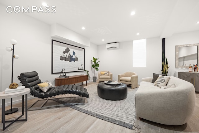 111 Nelson St Garden, Unit Garden, New York City, NY 11231 - sitting room with radiator heating unit, a wall mounted air conditioner, wood finished floors, and recessed lighting
