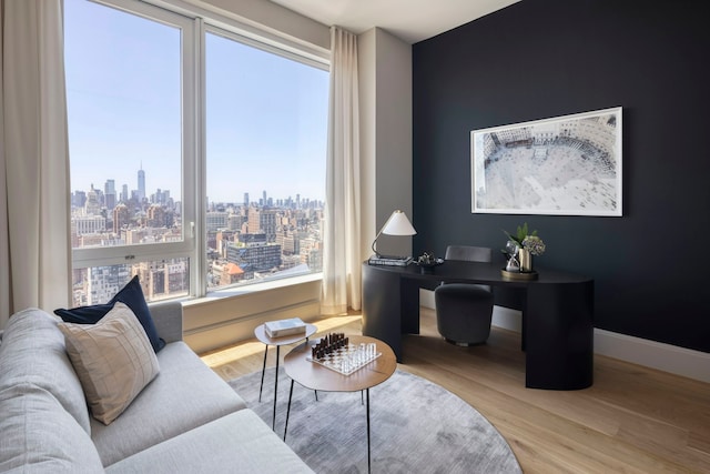 368 3rd Ave Pha, Pha, New York City, NY 10016 - office space featuring a view of skyline, wood finished floors, and baseboards