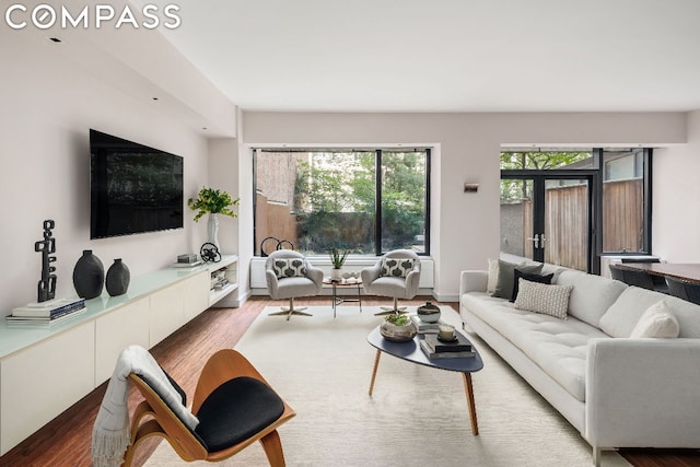 living room featuring dark hardwood / wood-style floors