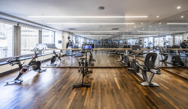 gym featuring wood finished floors