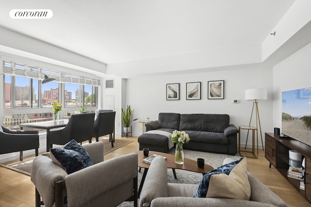 living room with light wood-type flooring