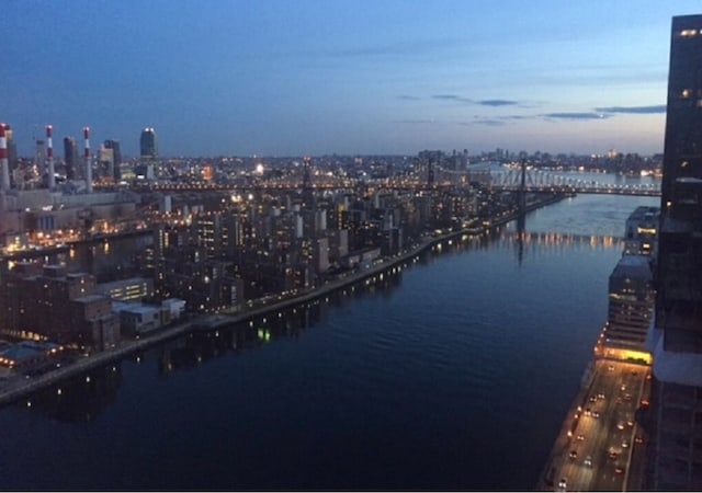 bird's eye view featuring a water view and a city view