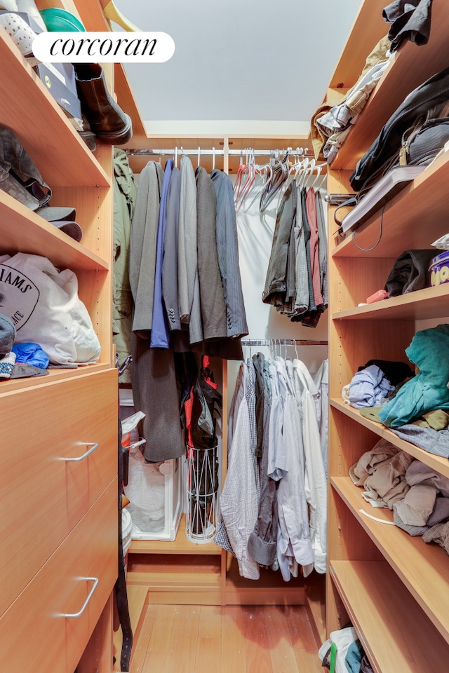 walk in closet featuring wood finished floors