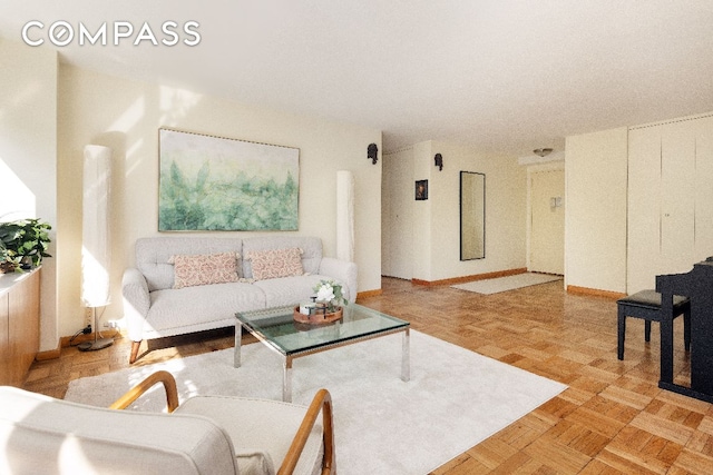 living room with light parquet flooring