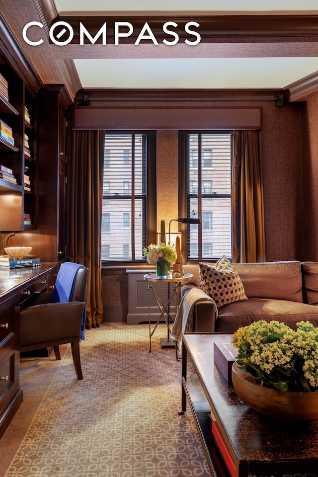 office area featuring plenty of natural light and crown molding