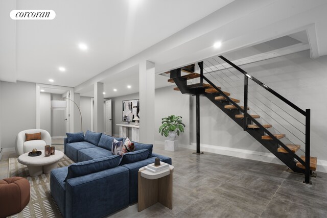 living room with light hardwood / wood-style flooring