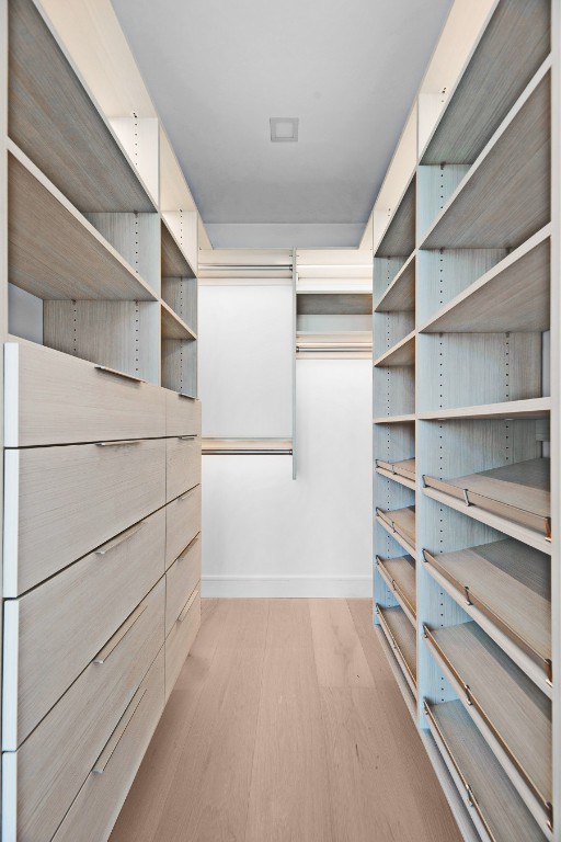 walk in closet with light wood-type flooring