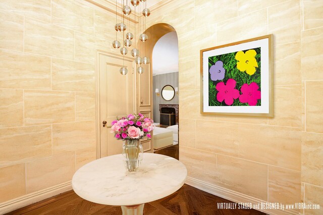 bathroom with a bidet, tile walls, vanity, and a shower with shower door