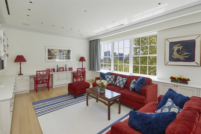 6 Sutton Sq, New York City, NY 10022 - living room featuring ornamental molding and light wood-style floors