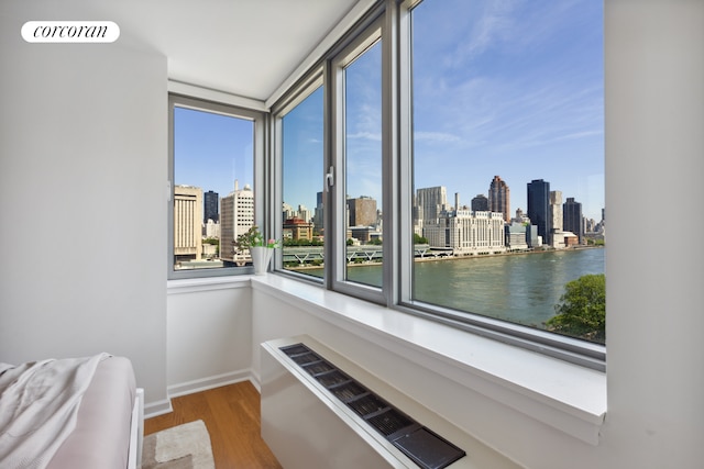 425 Main St Unit 12D, New York City, NY 10044 - sunroom / solarium with a view of skyline and radiator