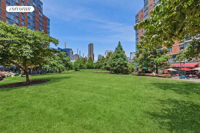 surrounding community featuring a lawn and a city view