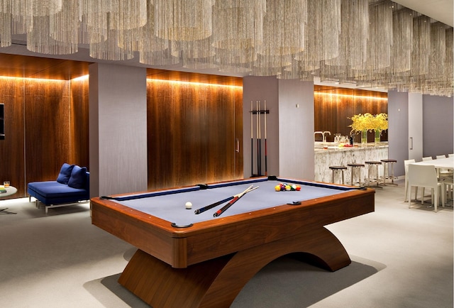 game room with carpet floors and pool table