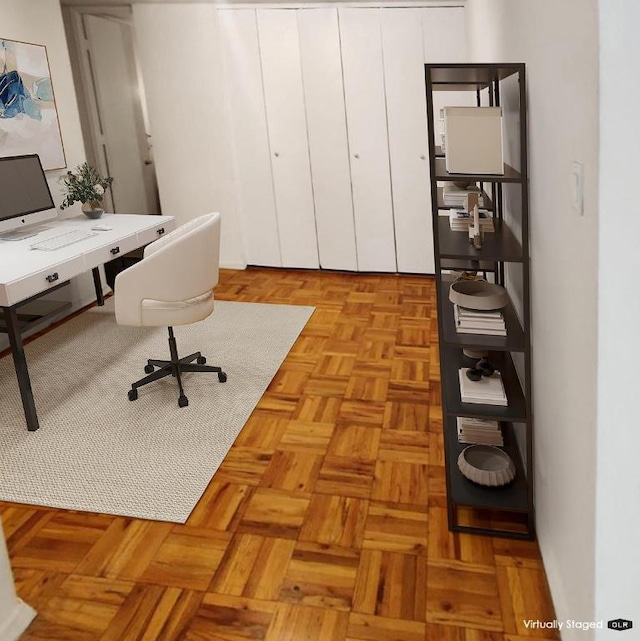 office featuring light parquet flooring