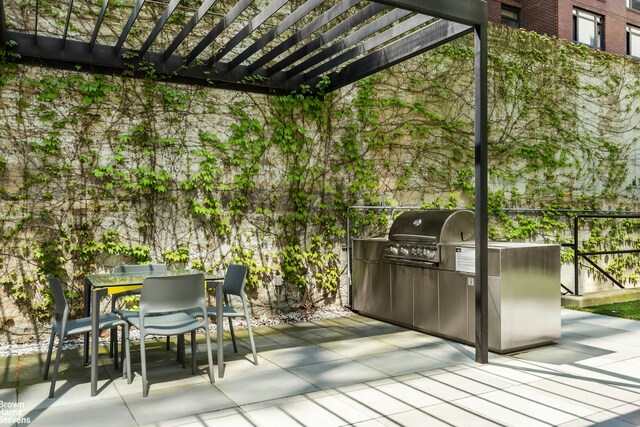 200 Water St Unit 3A, New York City, NY 11201 - wooden deck with a patio, a pergola, and outdoor dining area