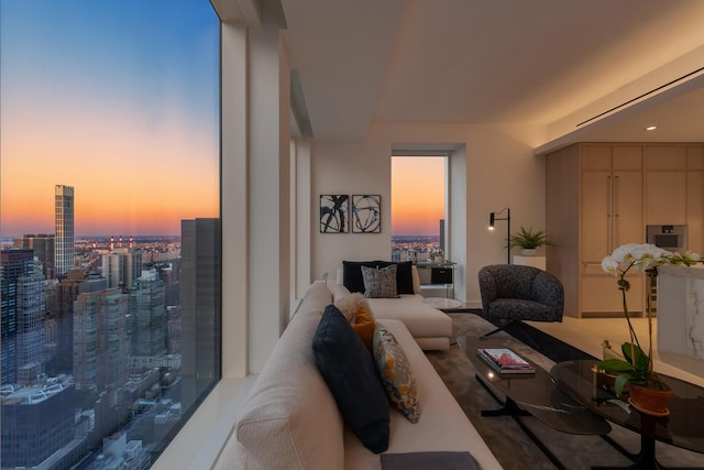 living room featuring a city view