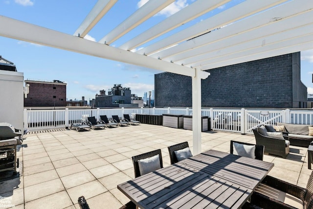 view of patio with a pergola and an outdoor living space