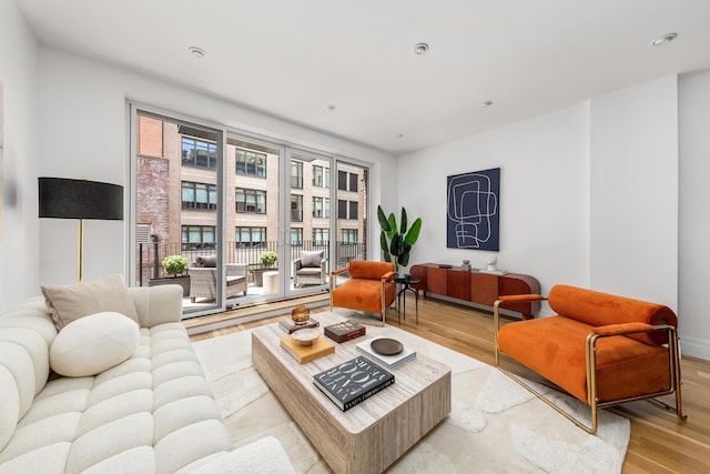 living room featuring light wood-style floors