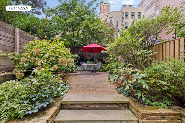 view of yard with a patio area and a fenced backyard