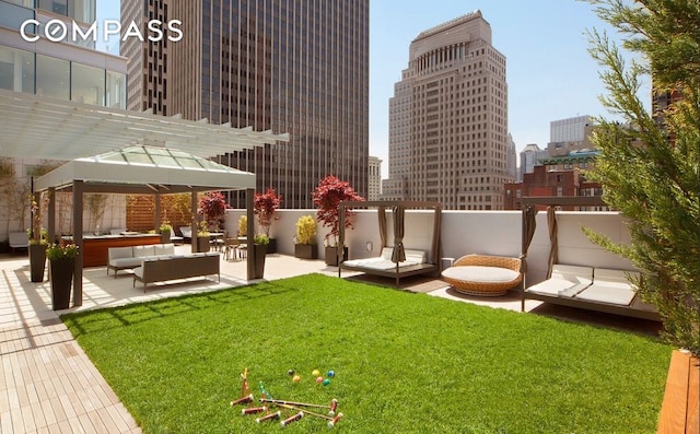 exterior space with a gazebo, a yard, an outdoor hangout area, and a patio area