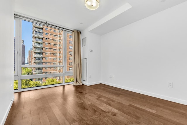 empty room with wood-type flooring and expansive windows