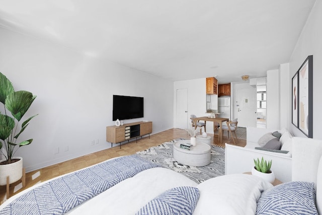 living room featuring light parquet floors