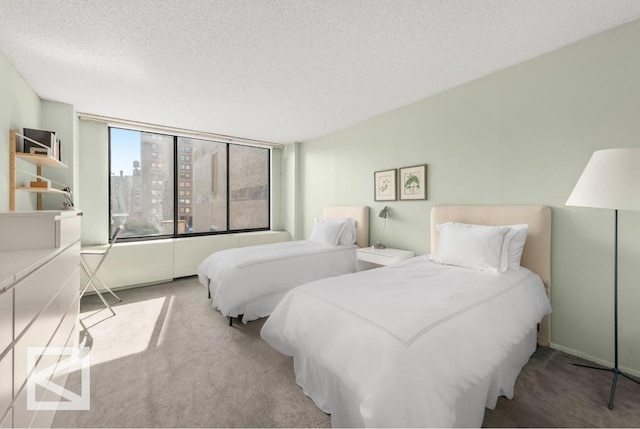 bedroom featuring carpet and a textured ceiling