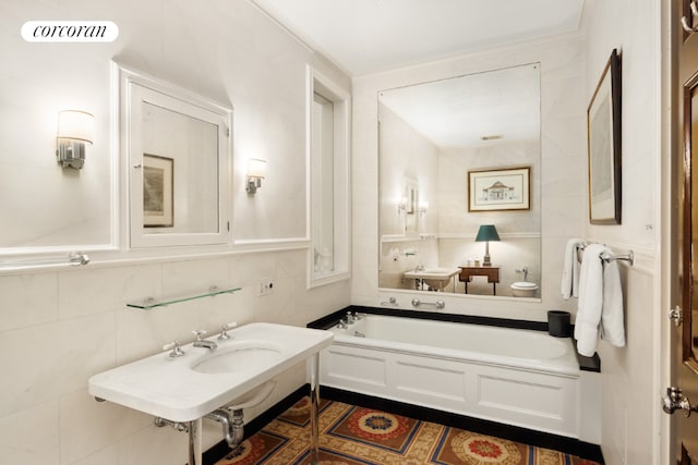 dining space featuring crown molding