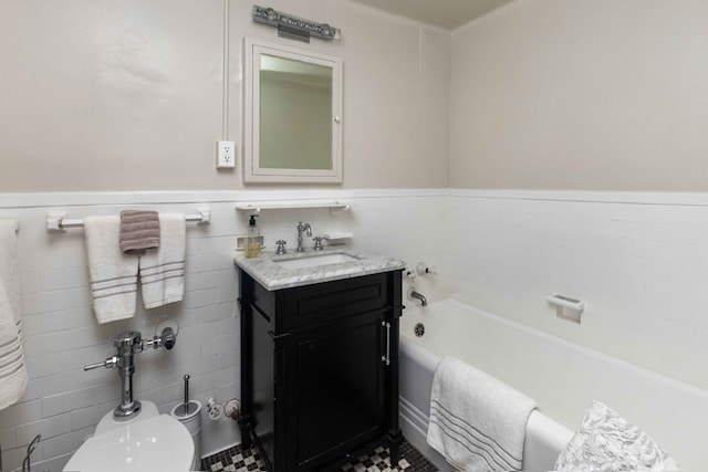 bathroom featuring vanity, toilet, and a bathing tub