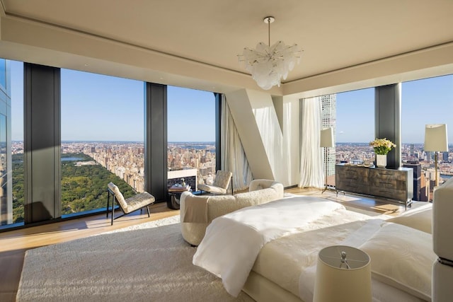 bedroom with an inviting chandelier