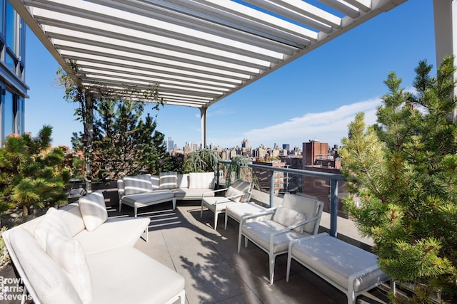 view of patio with an outdoor hangout area and a pergola