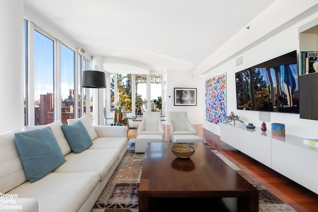 living room featuring dark hardwood / wood-style floors