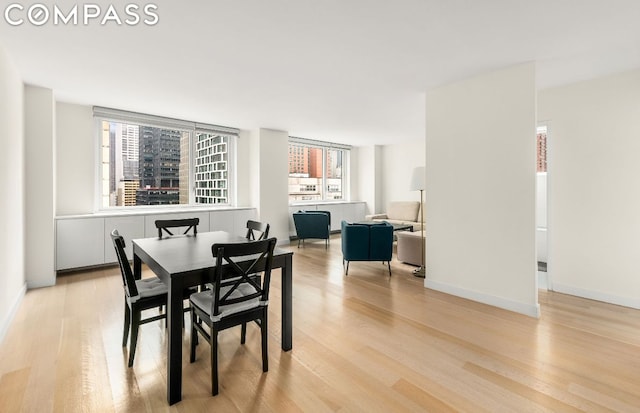 dining area with light hardwood / wood-style floors