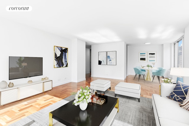 living room featuring visible vents and baseboards