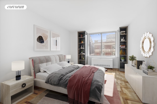 bedroom with radiator and visible vents