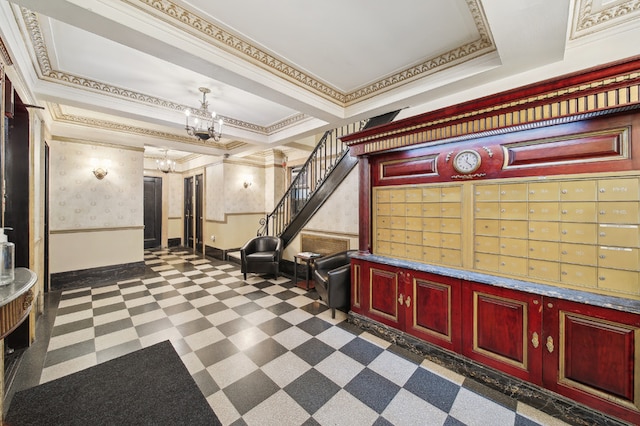 142 E 49th St Unit 3D, New York City, NY 10017 - community lobby featuring ornamental molding and stairs