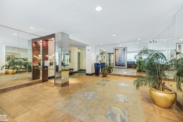 community lobby with recessed lighting