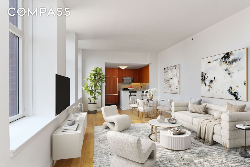 living area with light wood-type flooring