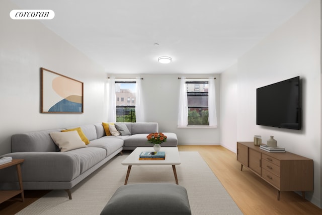 living room with light hardwood / wood-style flooring