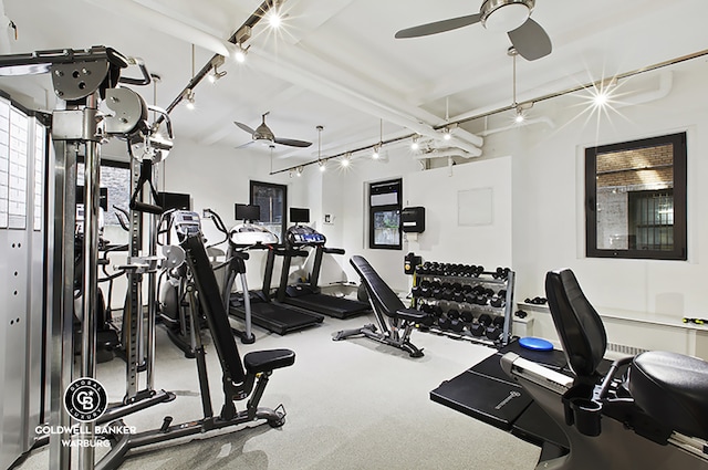 535 W 110th St Unit 5B, New York City, NY 10025 - workout area featuring ceiling fan