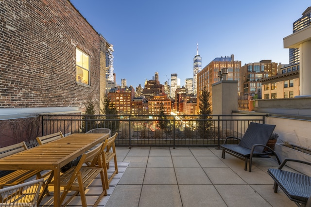 46 Laight St Unit Ph4, New York City, NY 10013 - view of patio featuring a balcony, a view of skyline, and outdoor dining space