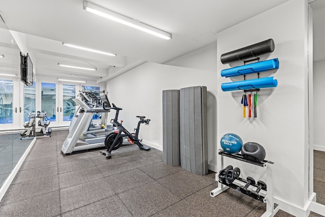 exercise room with french doors