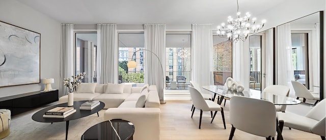 sunroom with a notable chandelier