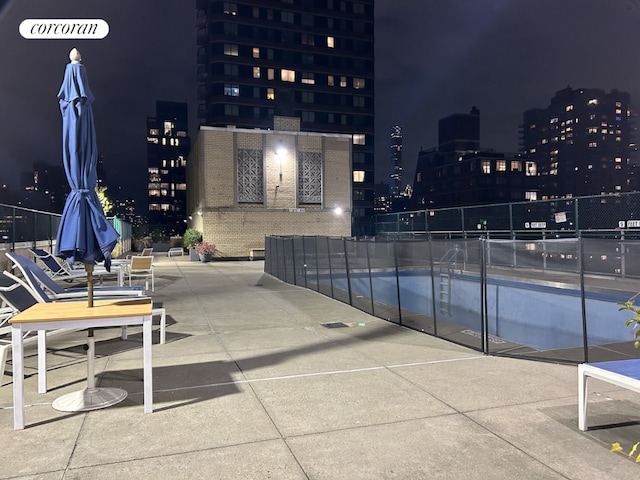 view of patio at night