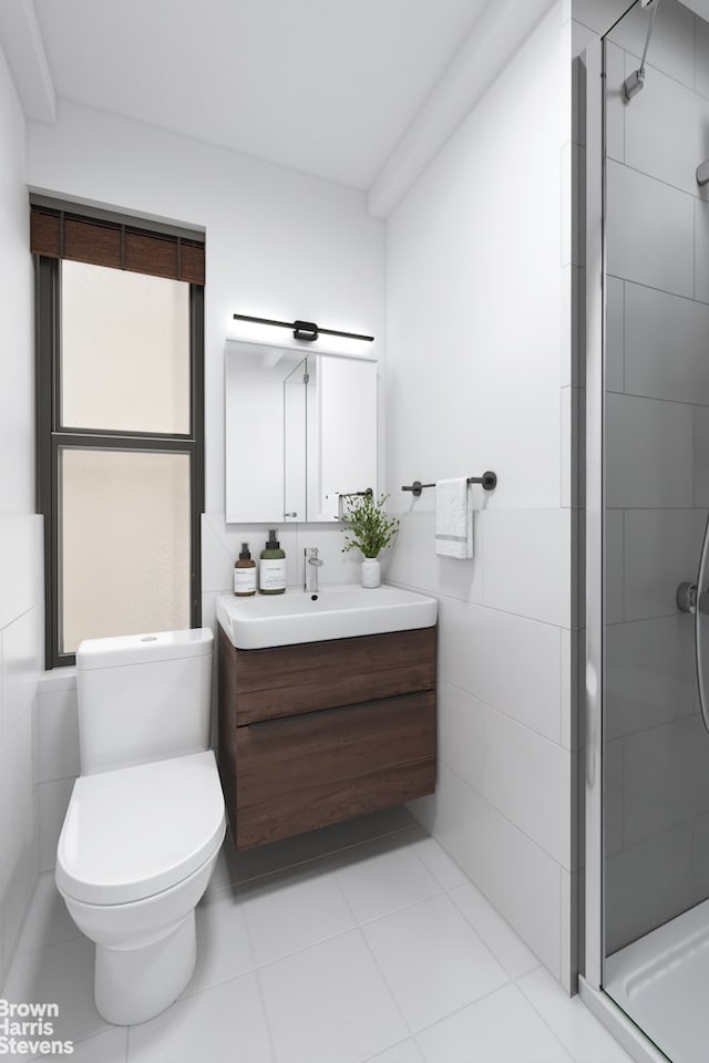 35 W 9th St Unit 1B, New York City, NY 10011 - bathroom with vanity, a stall shower, toilet, and tile patterned flooring