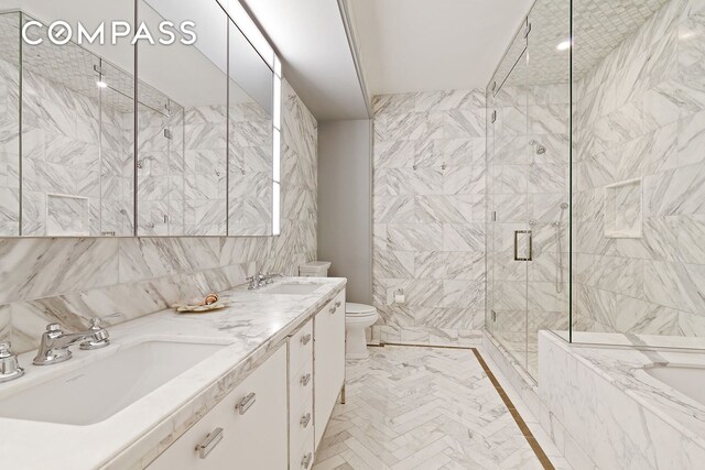 100 Barclay St Unit 13K, New York City, NY 10007 - bathroom featuring a shower stall, a garden tub, toilet, and double vanity