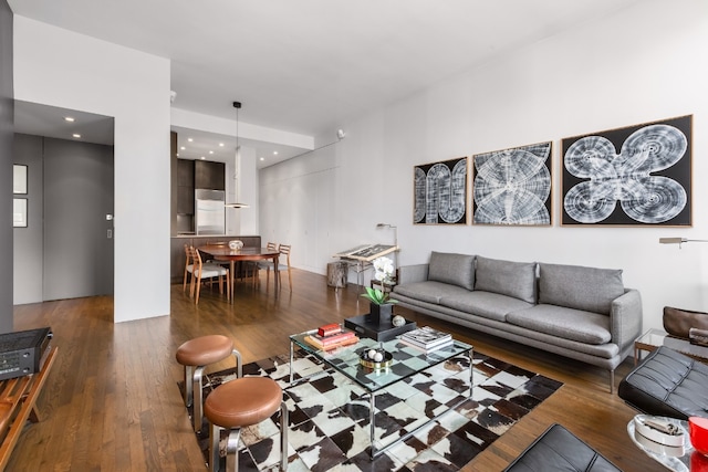 living room with dark wood-type flooring